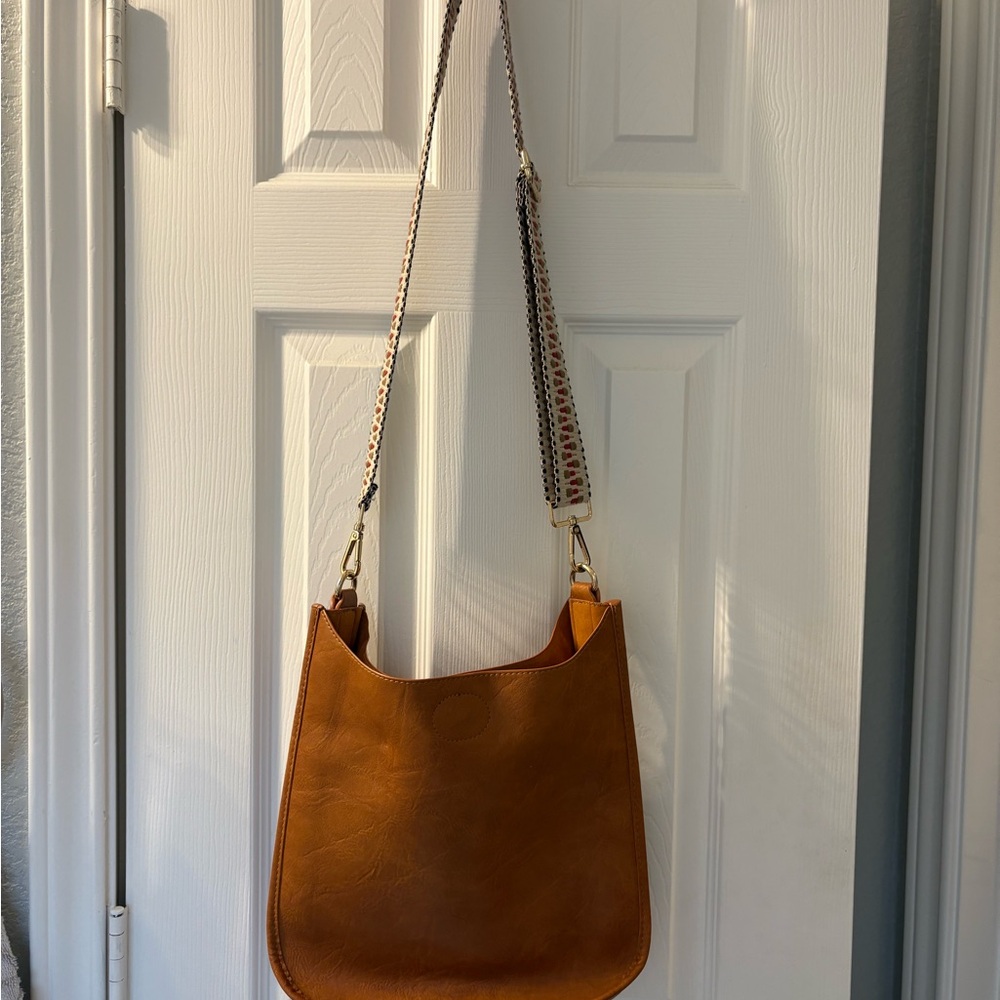Social Threads Tan Leather Shoulder Bag with Guitar Strap
